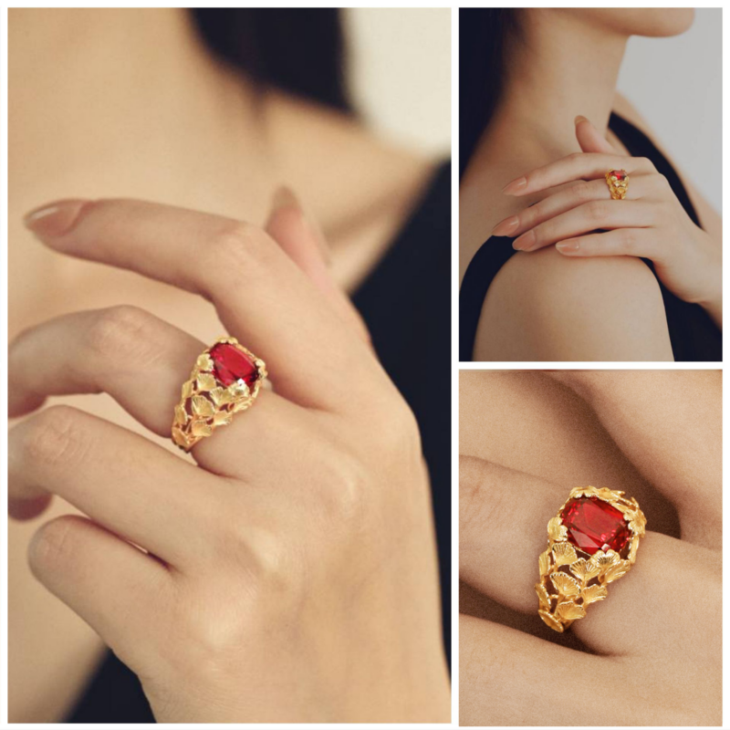 Ginkgo Leaf Ruby Ring - 图片 3