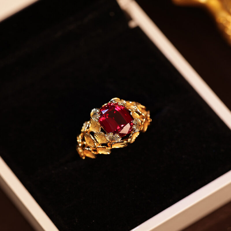 Ginkgo Leaf Ruby Ring - Image 4