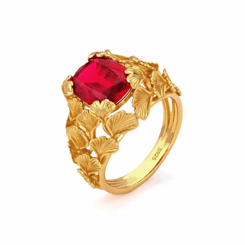 Ginkgo Leaf Ruby Ring