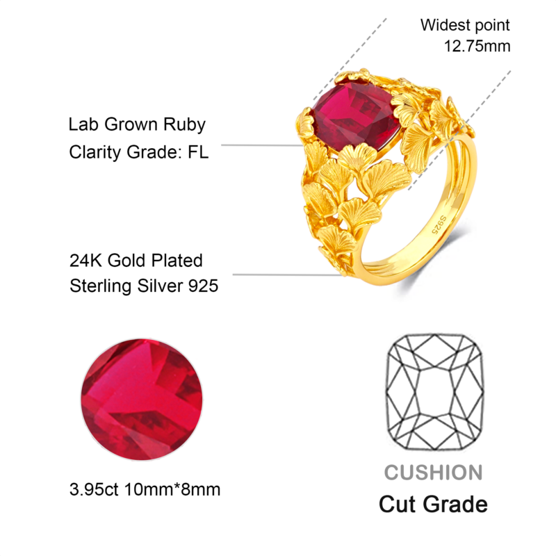 Ginkgo Leaf Ruby Ring - 图片 2