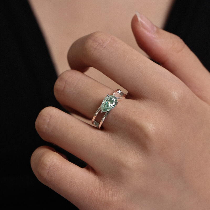 Dew of Dawn Blue Green Moissanite Ring - Image 5
