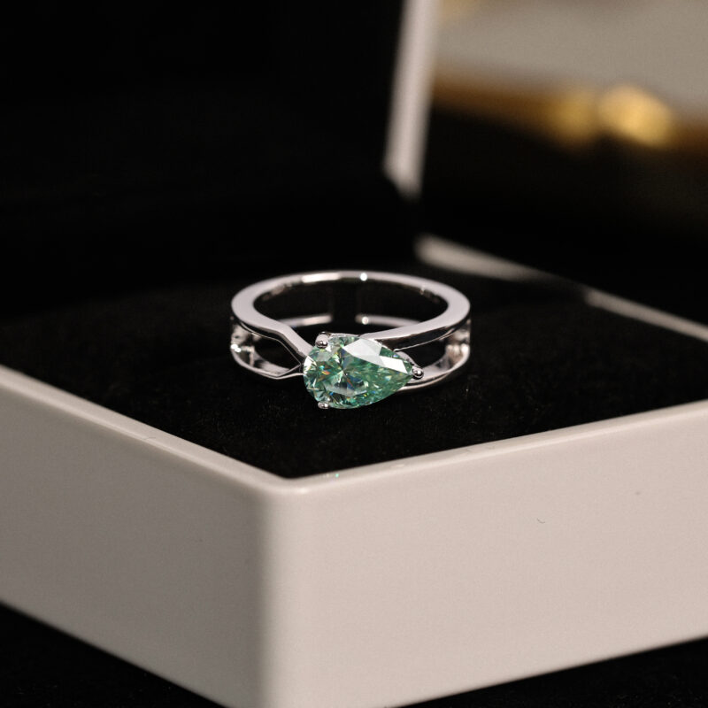 Dew of Dawn Blue Green Moissanite Ring - Image 3