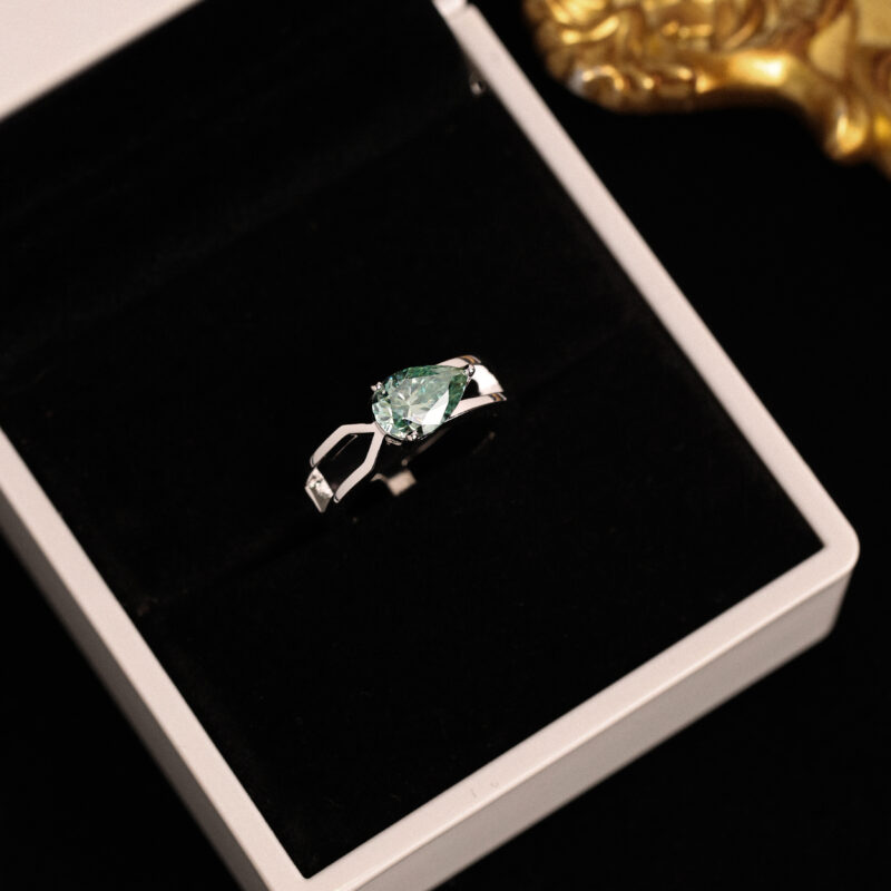 Dew of Dawn Blue Green Moissanite Ring - Image 4