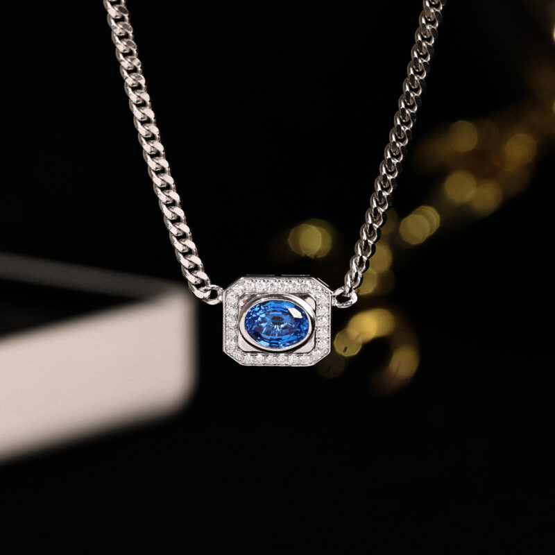 Cuban Chain with 1.5ct Lab-Grown Cobalt Spinel Necklace - Image 3