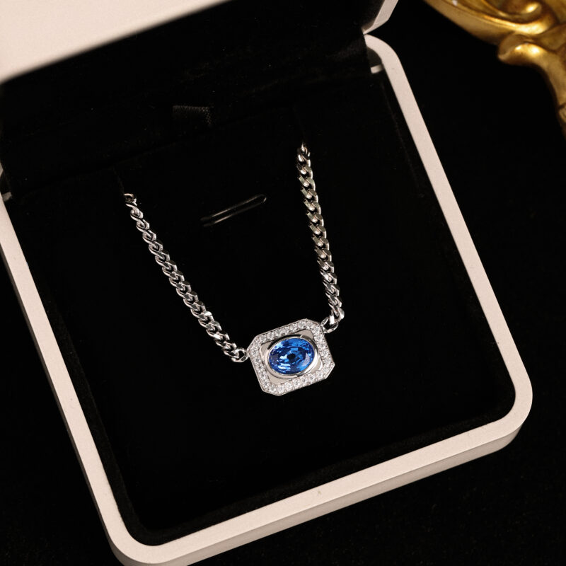 Cuban Chain with 1.5ct Lab-Grown Cobalt Spinel Necklace - Image 4