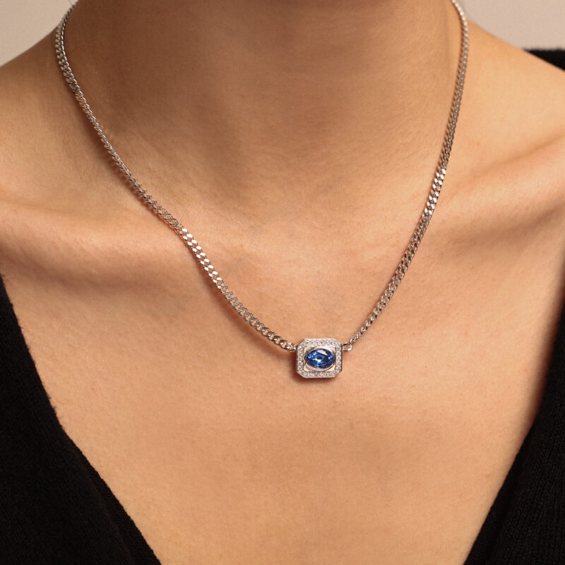 Cuban Chain with 1.5ct Lab-Grown Cobalt Spinel Necklace - Image 5