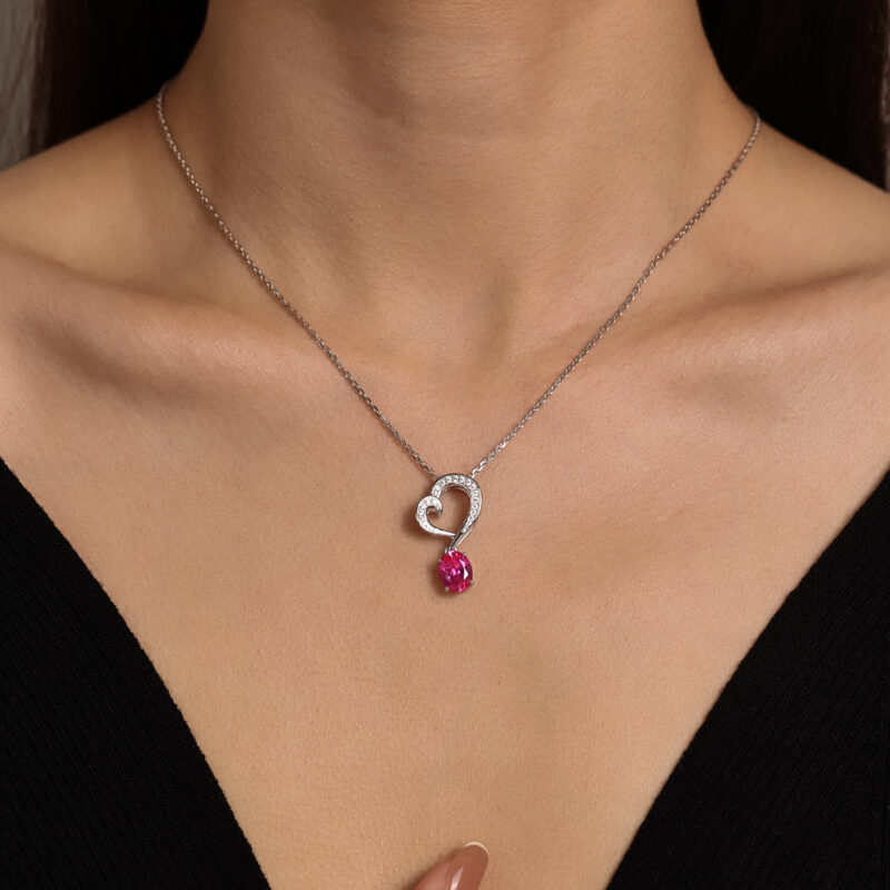 “Eternal Passion” Heart Hot Pink Sapphire Necklace - Image 4