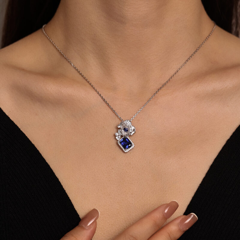 Blue Sapphire Camellia Necklace - Image 5