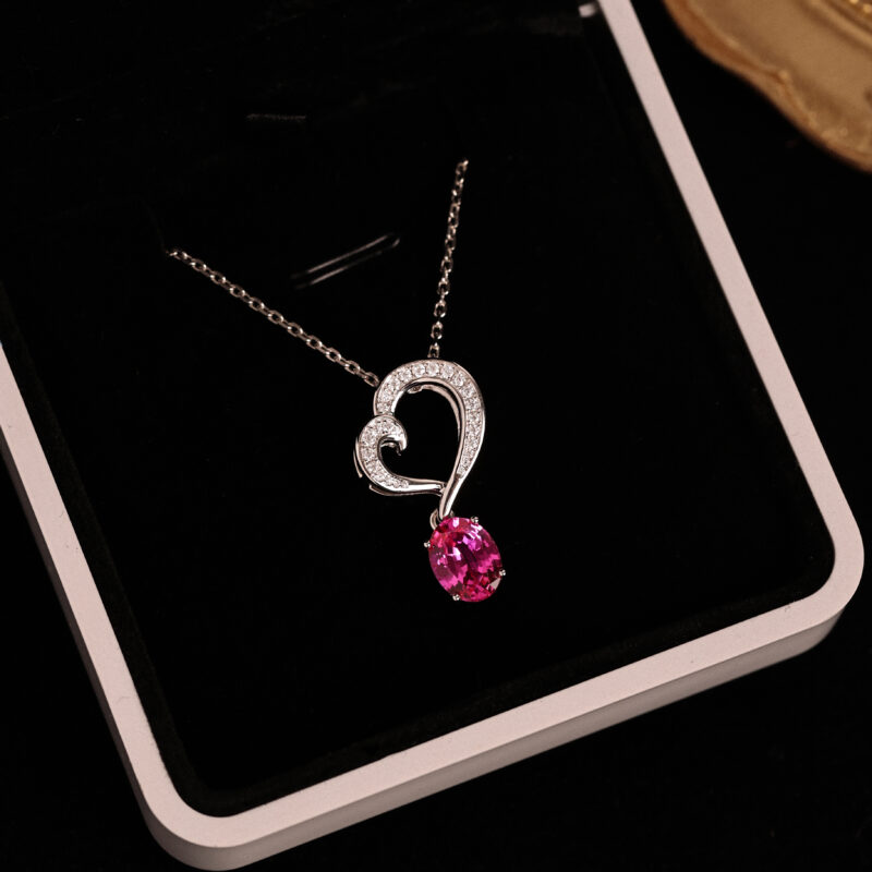 “Eternal Passion” Heart Hot Pink Sapphire Necklace - Image 5