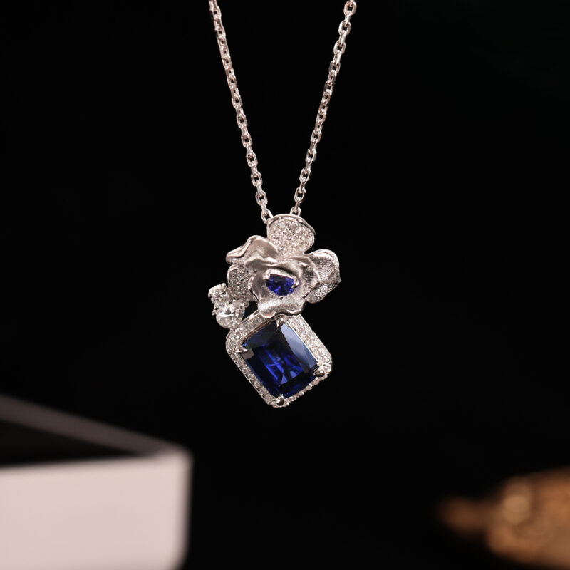 Blue Sapphire Camellia Necklace - Image 4