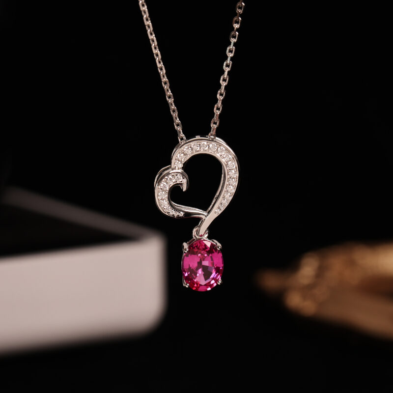 “Eternal Passion” Heart Hot Pink Sapphire Necklace - Image 6