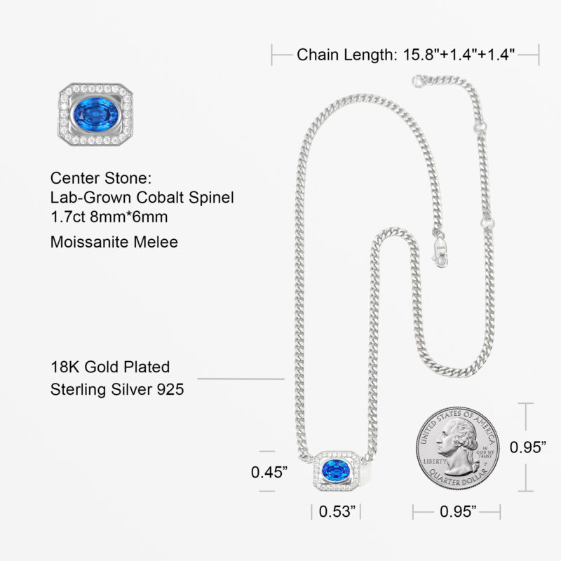Cuban Chain with 1.5ct Lab-Grown Cobalt Spinel Necklace - Image 2