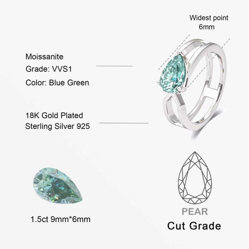 Dew of Dawn Blue Green Moissanite Ring - Image 2