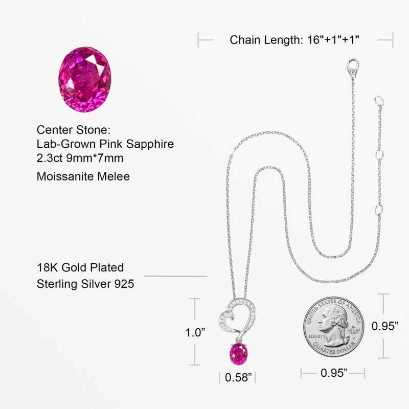 “Eternal Passion” Heart Hot Pink Sapphire Necklace - Image 2
