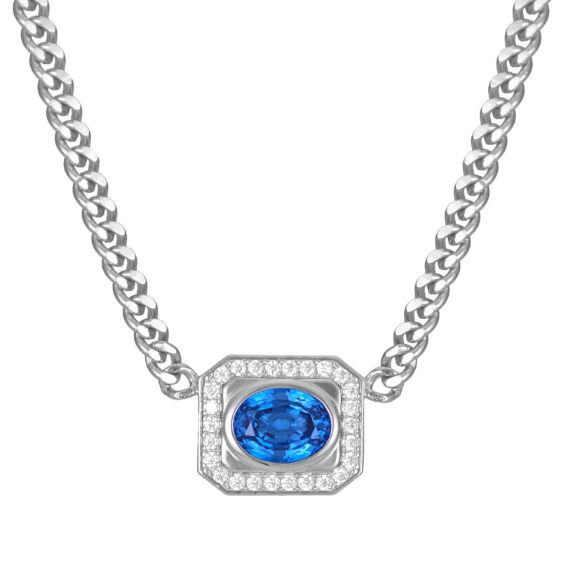 Cuban Chain with 1.5ct Lab-Grown Cobalt Spinel Necklace