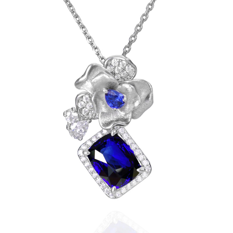 Blue Sapphire Camellia Necklace