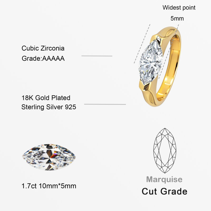 Gold Marquise-Cut Ring - Image 2